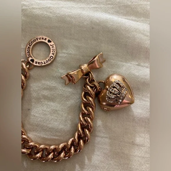Juicy Couture Heart Locket Copper Tone Charm Bracelet Cute Gift - Picture 10 of 12